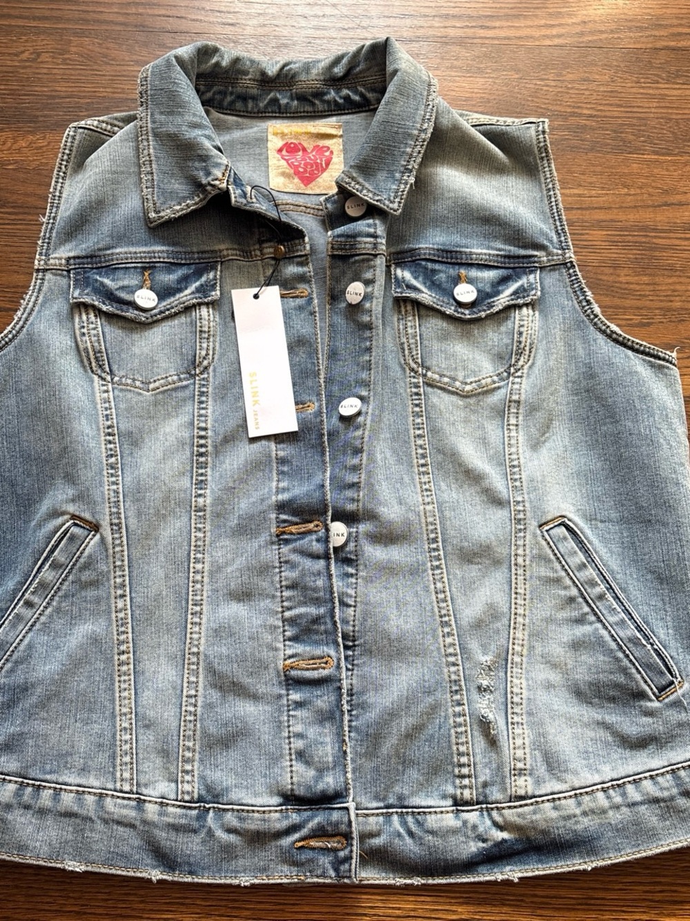 Slink Light Wash Denim Jacket with Pink Heart Logo Tag